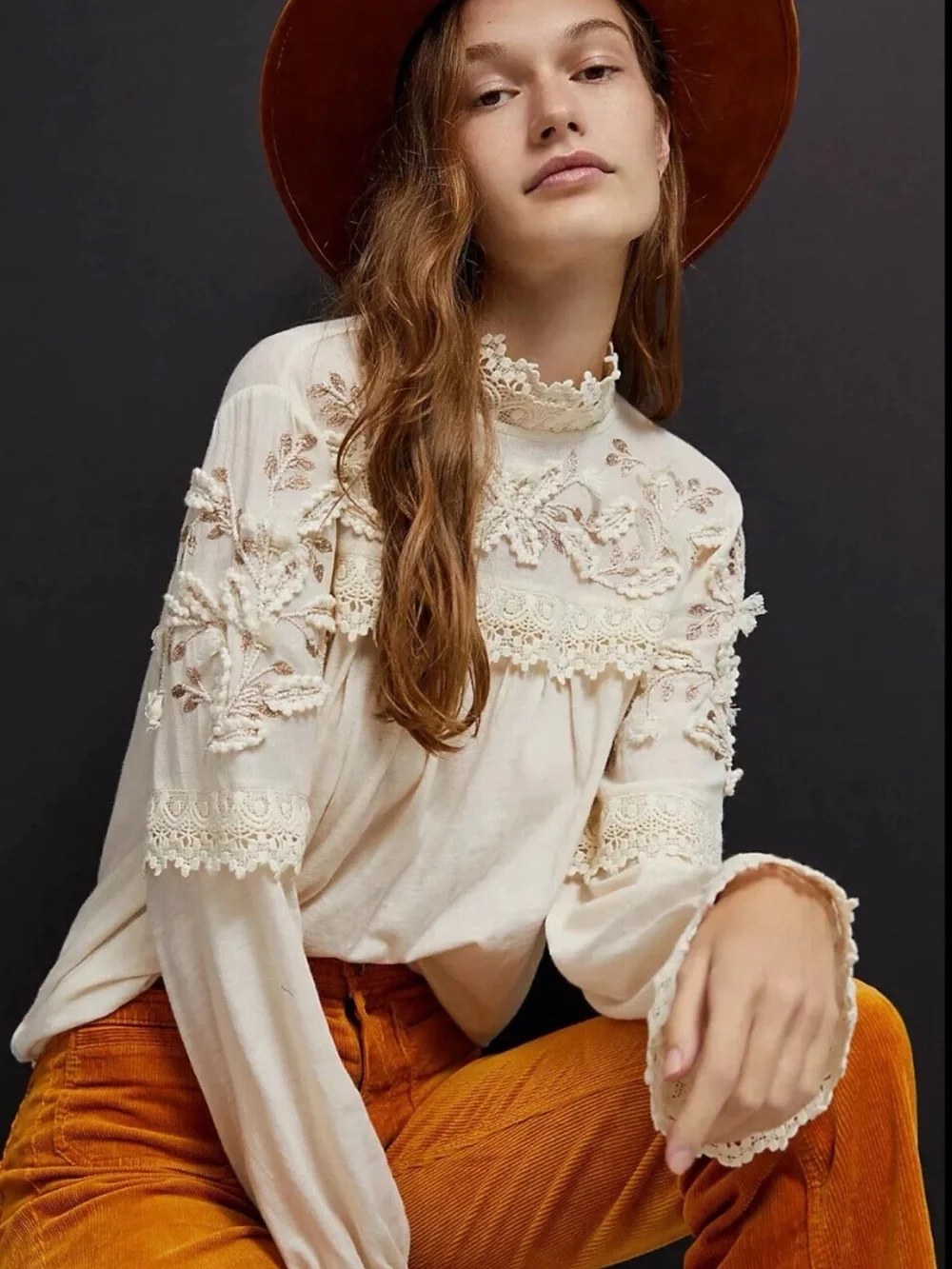 Anthropologie Jemma Cream Crochet Lace Romantic Blouse